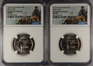 2021-P, -D Set Washington Quarter NGC MS68 Crossing the Delaware 14-Coin Unc Set - Picture 1 of 3