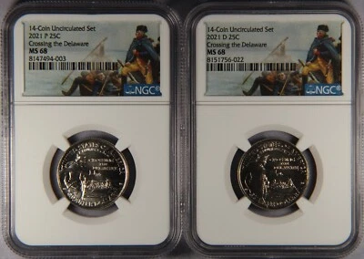 2021-P, -D Set Washington Quarter NGC MS68 Crossing the Delaware 14-Coin Unc Set - Image 1 of 3