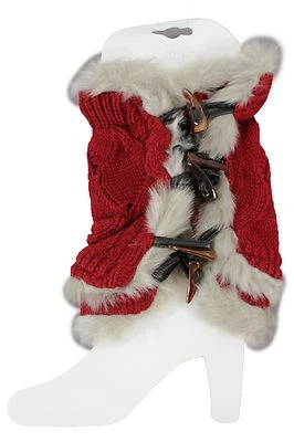 Mujeres Bota Cubierta Topper Par Calentador Invierno Botín Tela Roja Sin Cordones Manguitos Blancos Foto 1 de 4