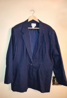 Vintage Women's Newport News Easy Style Navy Blue Linen Cotton Jacket Size 24W - Image 1 of 4