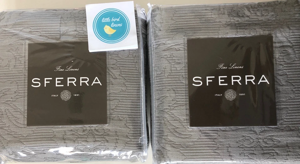 SFERRA Euro Sham Teague 1466 Grey Matelassé Jacquard Embossed 26 Cotton