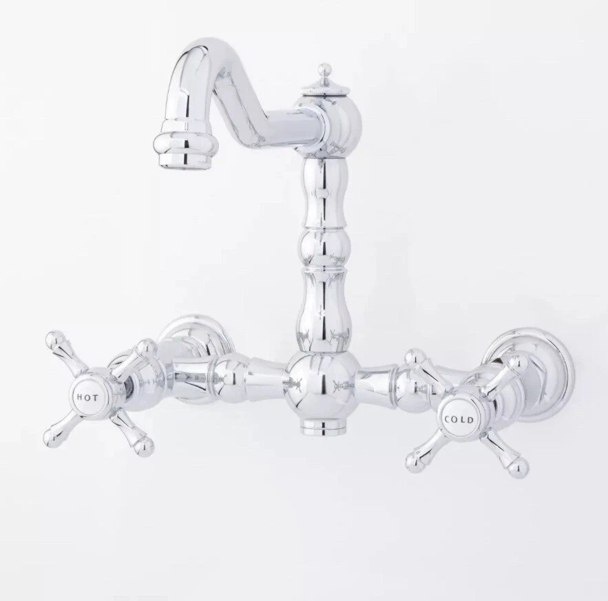 Signature Hardware Delilah Wall-Mount Faucet - Cross Handles - Chrome - Image 1 of 3