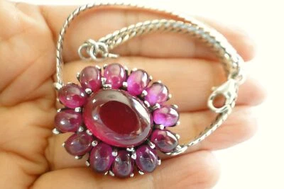 Red Ruby Cluster 925 Sterling Silver Bracelet - Image 1 of 4