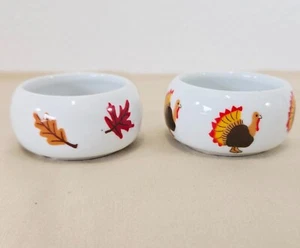 Vintage Thanksgiving Round Glass Tea Lite Candle Holders Autumn Fall Harvest New - Picture 1 of 4