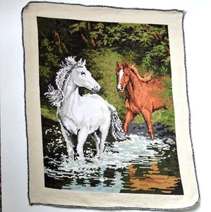 Finished 24 CT Cross Stitch Canvas Horses Completed Handmade Needlepoint - Picture 1 of 12