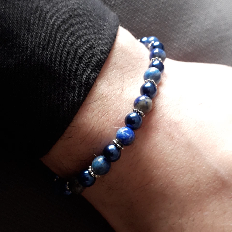 Bracciale BLU con pietre dure LAPISLAZZULI perle Estate Uomo Donna braccialetto - Immagine 1 di 4