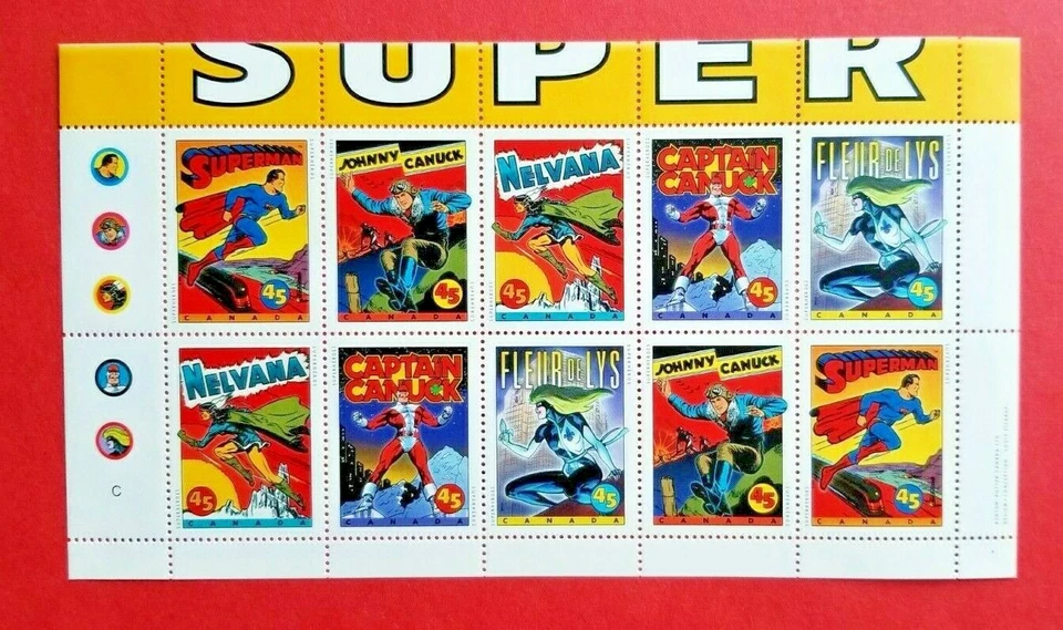 Canada Stamp #1583b "Comic Book Superheroes" pane of 10 from BK185 MNH 1995 - Image 1 of 1