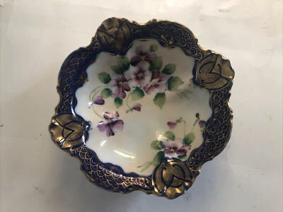 Vintage Nippon Hand Painted Bowl Purple Gold Gilded Purple Flowers 6.5” W 2.7” T - Image 1 of 4