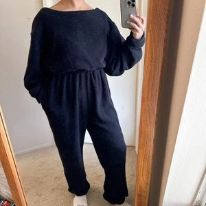 Free People Beach Keepin It Real XS Jumpsuit Lounge Terry Black One Piece - Picture 1 of 12
