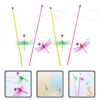 4Pcs Indoor Cat Wand Toy With Bells Interactive Teaser Wands - Image 1 of 4