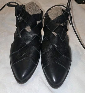 Black Free People Destino Woven Lace Up Leather Boho Shoes - Picture 1 of 10