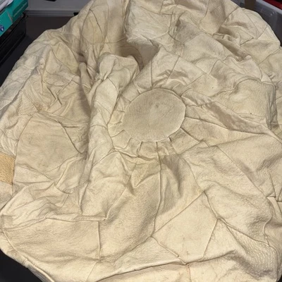 Puf otomano vintage marroquí de cuero real redondo sin relleno beige boho 73 Foto 1 de 4