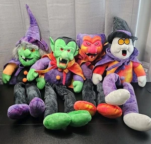 Lot Of 4 1998 Stuffins Plush Witch Ghost Red And Green Vampire Halloween - Bild 1 von 17