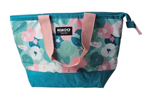 Igloo 9 Can Cooler Bag Lunch Tote Insulated Zip Closure Blue Pink Floral 14" - Picture 1 of 14