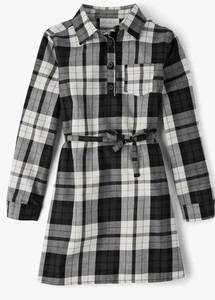 Bundle Set of 2 Kids Girls Black. White, Grey Dresses Plaid and Stripes Size 7/8 - Picture 1 of 5