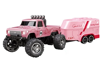 RC Micro 1/64 PICKUP TRUCK W/ Trailer + LED Micro RC Truck 2.4ghz *PINK* - Image 1 of 4