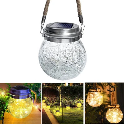 LED Glas Solarlaterne + Akku Glaskugel mit Henkel Laterne Solarlampe - Bild 1 von 4