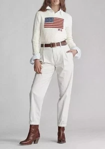 Polo Ralph Lauren Womens White Jumper Sweater American Flag Cotton XS RRP349 - Picture 1 of 12