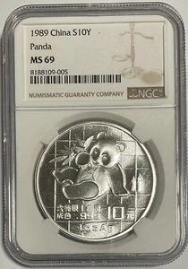 1989 China 1oz Silver Panda Coin NGC MS 69 - Picture 1 of 3