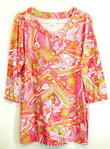 Soft Surroundings Womens Tunic Top Size Large Pink Print Heavy Beading - Picture 1 of 8