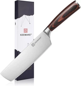 Coltello Nakiri 7 pollici coltello da cucina affettatrice carne verdure manico Pakkawood - Foto 1 di 9