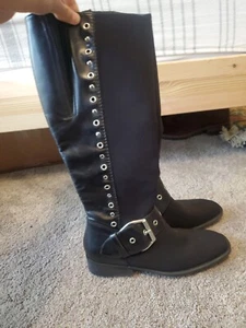 Donald J Pliner Women's Gale Knee-High Black Leather Riding Boots Sz 7M - Picture 1 of 4