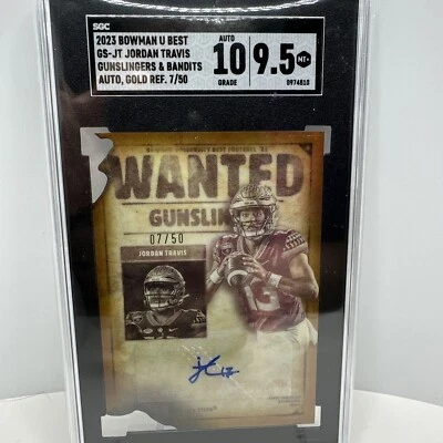 Jordan Travis #7/50 2023 Bowman University Best Gold Gunslingers & Bandits AUTO - Image 1 of 2