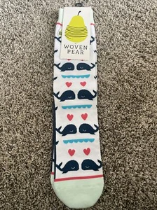 Woven Pear Whale Socks Hearts - Brand New “Whale You Be Mine” - Picture 1 of 4