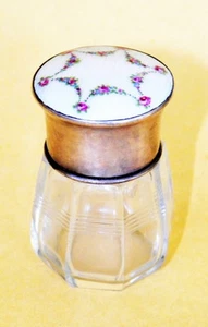 VINTAGE EDWARDIAN 1913 SILVER - BASSE TAILLE ENAMEL CRYSTAL JAR, ENGLAND - Picture 1 of 4