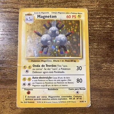 1995, 96, 98 Pokemon Portuguese  MAGNETON Holo Rare 9/102 Base Set - Image 1 of 4