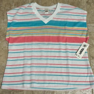 Vintage NEW + Tags Montgomery Ward Women's Striped Top Texfi 100% Polyester Pink - Picture 1 of 2
