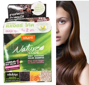 Lolane Nature Code Grey Coverage Color Shampoo Easy To Use # N3 Chocolate - Picture 1 of 3
