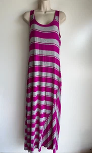 Calvin Klein Purpley Pink & Gray Striped Sleeveless Maxi Dress Size 10 - Picture 1 of 6