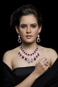 Red Rubies and cubic zirconia engagement necklace set with large drop rubies - Picture 1 of 6