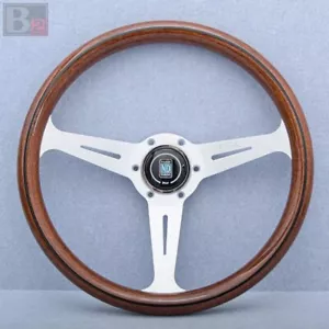 NARDI Classic 360mm Mahogany Wood Steering Wheel with Silver Chrome Finish - Picture 1 of 5