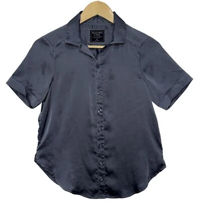 Abercrombie & Fitch Blue Silver Collar Button Up Short Sleeve Pajama Top Size XS - Image 1 of 4