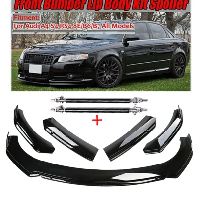 Front Bumper Lip Body Spoiler Splitter Glossy Black For Audi A4 S4 A5 8E B6 B7 - Image 1 of 4