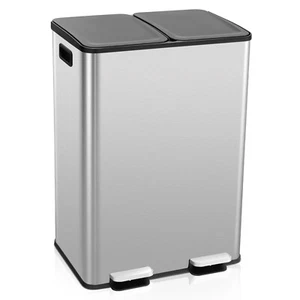 Dual Step Trash Can Recycle Bin Stainless Steel Bucket Pedal Silver 16 Gallon - Picture 1 of 9