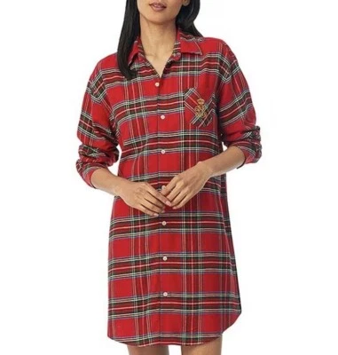 RALPH LAUREN TARTAN КЛЕТКУ ЗОЛОТОЙ ГЕРБ ЛОГОТИП РУБАШКА ДЛЯ СНА M ХЛОПОК ТИХИЙ РОСКОШНЫЙ КРАСНЫЙ - Изображение 1 из 4