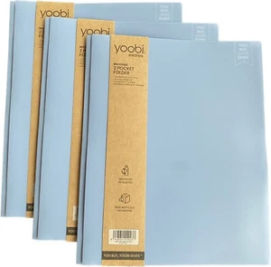 Set Of 3 Yoobi 2 Pocket Folder Powder Blue Holds 8.5x11 Sheets w/Prongs Pockets - Picture 1 of 9