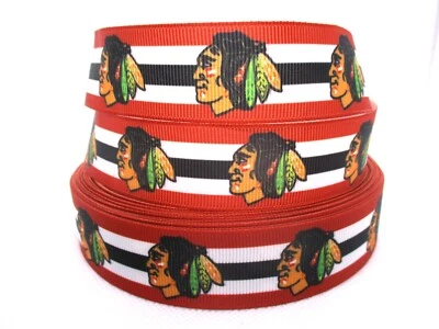 Chicago Blackhawks Hockey 1" Grosgrain Ribbon~ YOUR CHOICE 5 or 10 Yards (NHL) - Image 1 of 3