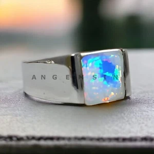 Natural Opal Gemstone With 925 Sterling Silver Groom Ring For Men's #AL874 - Picture 1 of 8