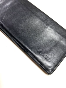 GIANNI VERSACE VINTAGE '89 LOGO CUERO EN RELIEVE CARTERA LARGA DOBLE PLIEGUE ITALIA NEGRO - Imagen 1 de 21