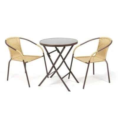 3er SET Bistroset Sitzgruppe Gartengarnitur Poly Rattan beige Klapptisch braun - Bild 1 von 4