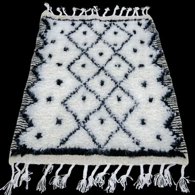 Moroccan Berber Rug 2x3 Wool Beni Ourain Handmade Dots Neutral scandi Boho Rug - Image 1 of 4