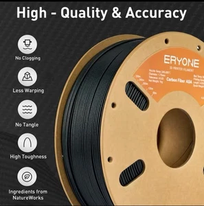 Impresión 3D de filamento ASA de fibra de carbono ERYONE CF 1,75 mm +/- 0,03 mm, carrete de 1 kg Reino Unido - Imagen 1 de 6
