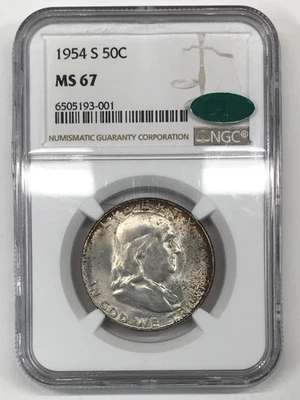 1954 S Franklin Half Dollar NGC MS-67 CAC - Toned - Image 1 of 4