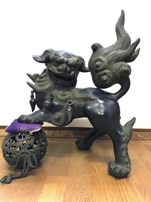 Shishi León Foo Perro Bronce Grande Estatua Vintage Escultura Japonesa Decoración 24.4 pulgadas Foto 1 de 4