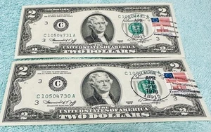 1976 $2 Bicentennial Pristine Commemorative UNC 2 bill set consecutive serial #  - Picture 1 of 7