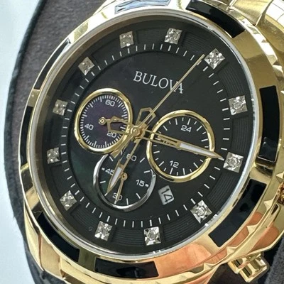 Bulova Diamante Hombre Chapado en Oro Acero Inoxidable Cronógrafo Reloj Cuarzo 97D121 Foto 1 de 4